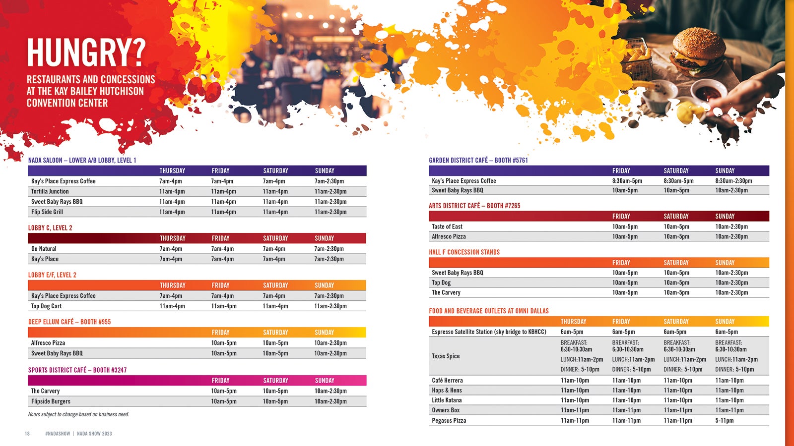 Restuarants & Concessions for 2023 NADA Show