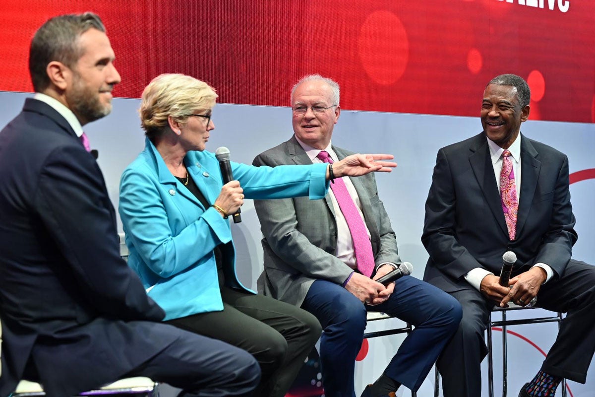 U.S. Energy Secretary Jennifer Granholm speaks at the Live Stage at NADA Show 2024