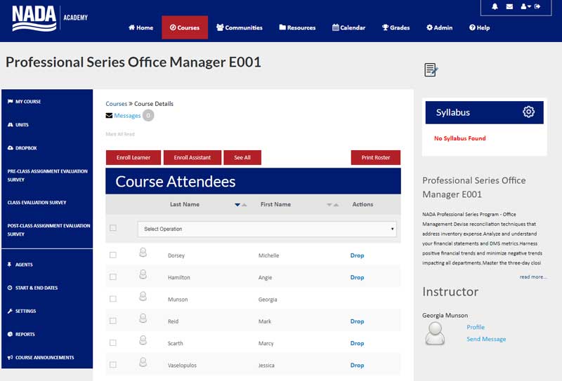 Professional Series Login Guide - Select Courses > Select  Professional Series Office, Sales, Parts or Service Manager Series