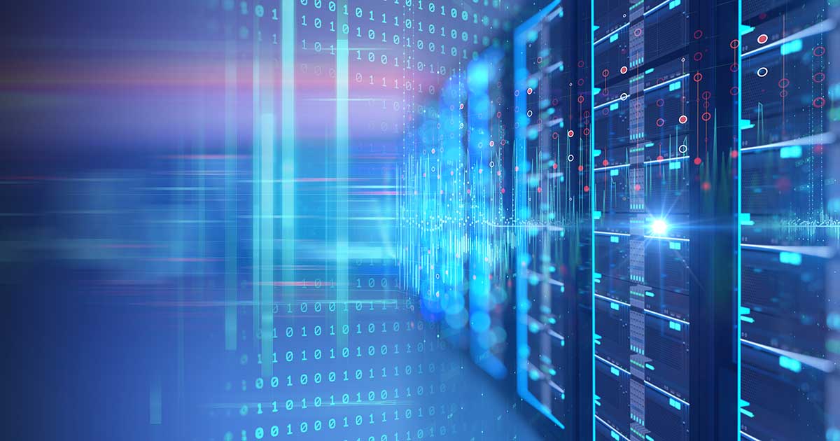 Racks of Computers with Graphical Data Display