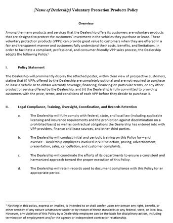 Clear image of Voluntary Protection Products (VPP) Sample Policy Word document cover