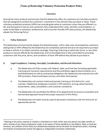 Clear image of Voluntary Protection Products (VPP) Sample Policy Word document cover
