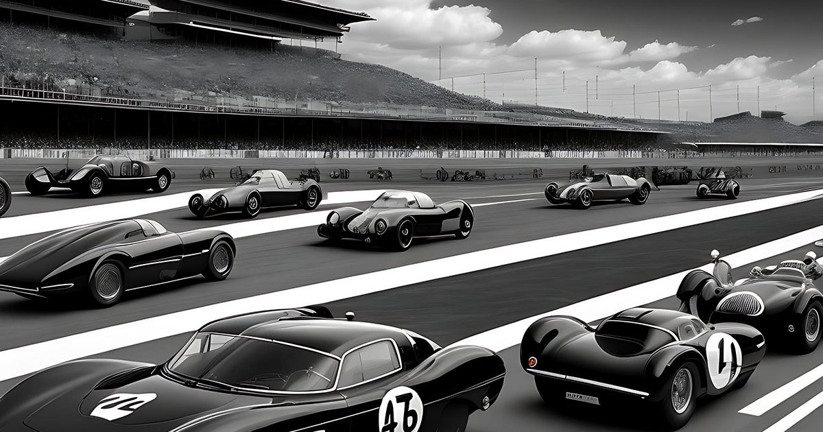 Vintage Electric Cars on Racetrack