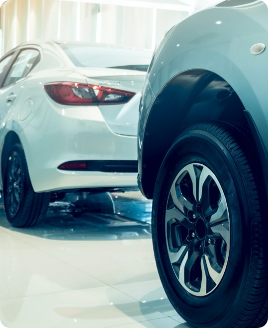 Cars in a showroom.