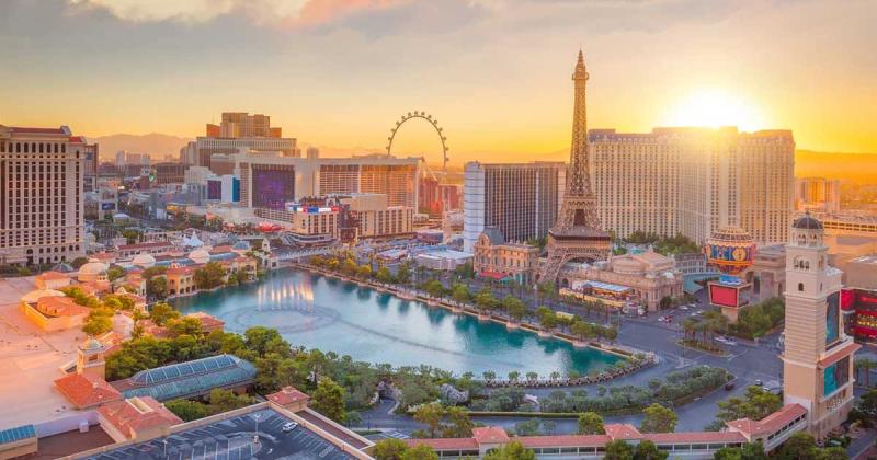Las Vegas skyline at sunset